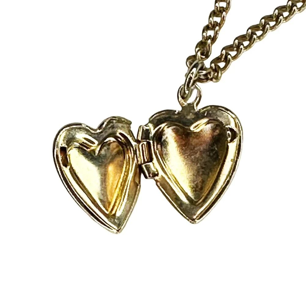 VINTAGE Child's Enamel Rose Inlay Locket • gold tone, white, pink